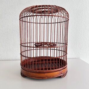 Vintage Birdcage Round Carved Bamboo Wooden Tabletop Red Bamboo,  Asia